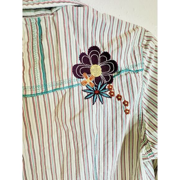 Tommy Hilfiger Striped Button Up Flower Embroidered Long Sleeve Size Medium - Picture 7 of 11